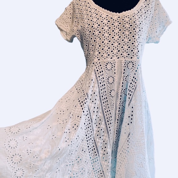 Johnny Was Dresses & Skirts - Johnny Was Short Sleeve White Eyelet Dress Size XS